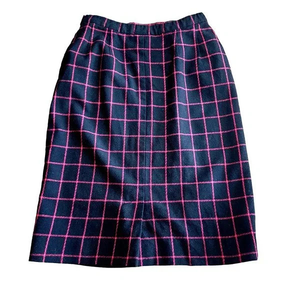 Pendleton Virgin Wool Women Size 12 Skirt Short Pencil BLACK PINK Waist 28" - Picture 2 of 9